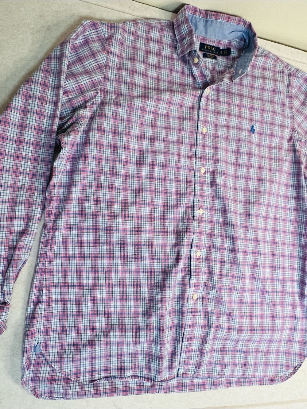 Polo Ralph Lauren Men's XL Pink Blue Plaid 100% Cotton Stretch Button Down Shirt